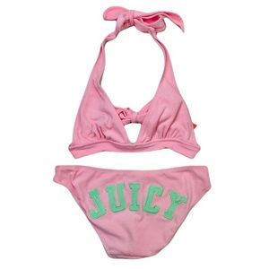 Juicy couture pink green Terry cloth bikini